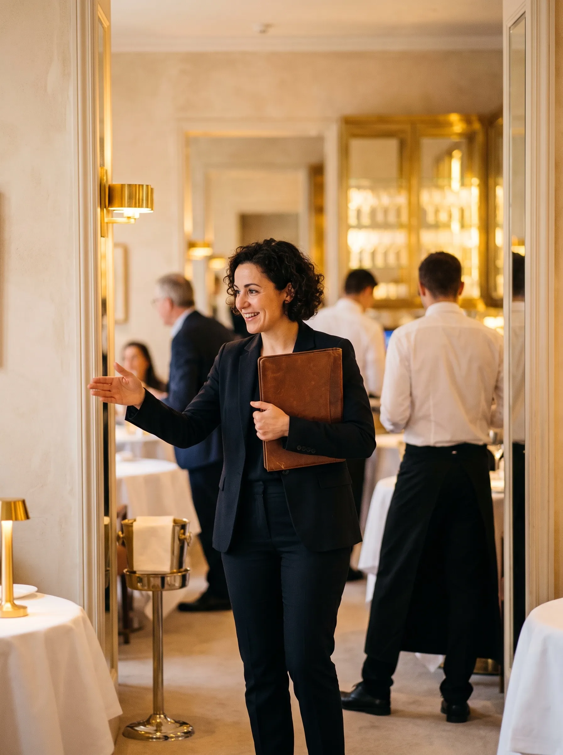 Hostessa wita gości przy wejściu do restauracji
